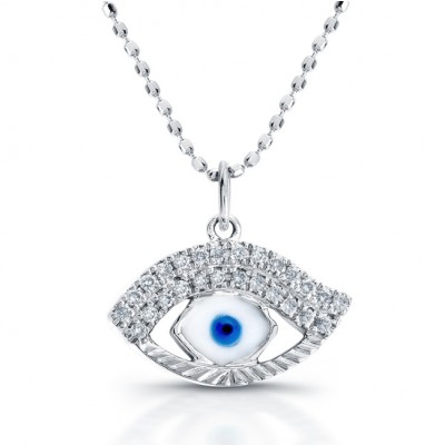 4k white gold, White-Blue Enamel Evil Eye Pendant