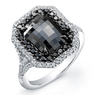 Cushion Black Diamond Halo Engagement Ring