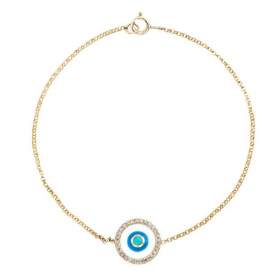 14k Yellow -White Enamel Evil Eye Diamond Bracelet
