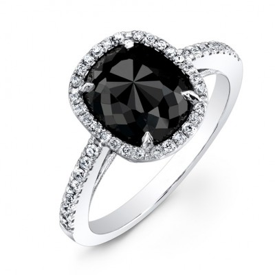 3 1/2ct Cushion Black Diamond Ring