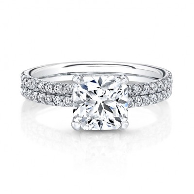 18K White Gold Double Diamond Band Engagement Ring