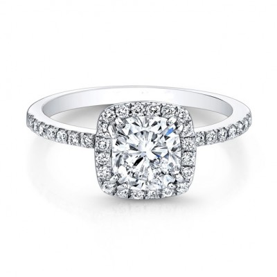 14k White Gold Square Halo Engagement Ring 