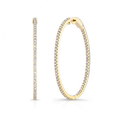 Yellow Gold Oval Diamond Hoops Inside Out 2"