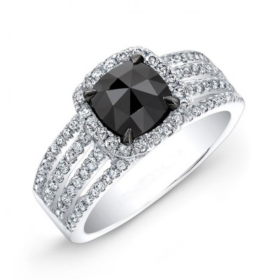 1 1/3ct Cushion Black Diamond Set