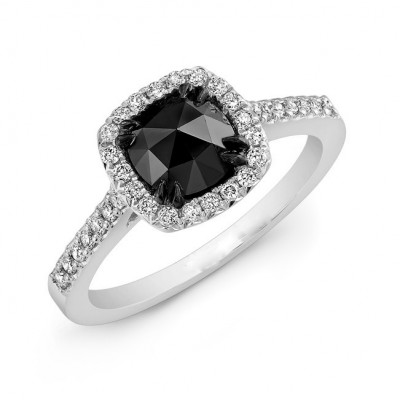 Classic Halo Black Diamond Ring 1ct