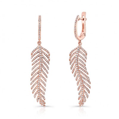 14K Rose Gold Diamond Leaf Earrings