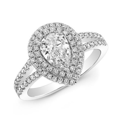 Pear Shape Double Halo Engagement Ring