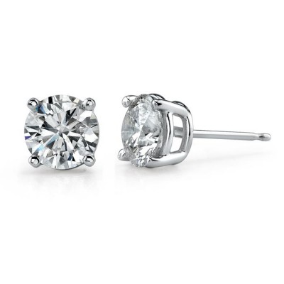 14K White Gold 4 Prong Classic Brilliant Stud Earrings 3/4ct
