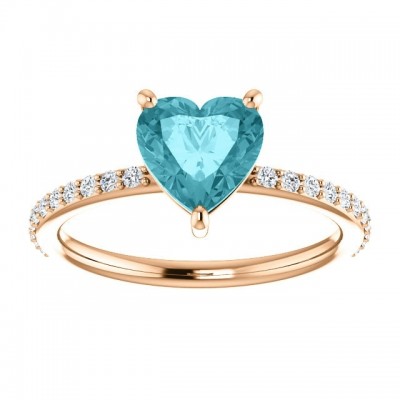 14k Rose Gold Heart Shape Blue topaz and diamond 