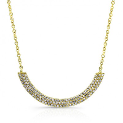 14K Yellow 3 Row Diamond Curved Bar Necklace