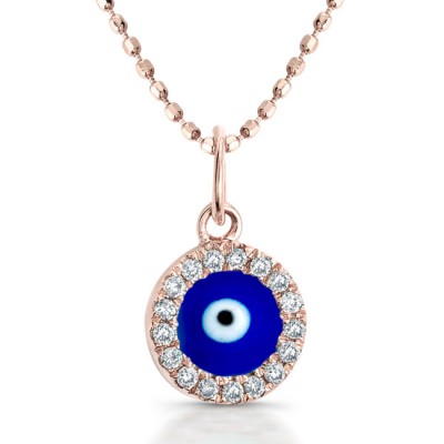 14K Rose Gold Dark Blue Enamel Baby Evil Eye Pendant 22630-R