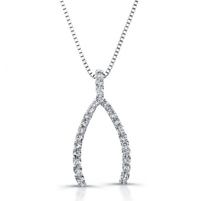 14k White Gold Wishbone Diamond Necklace