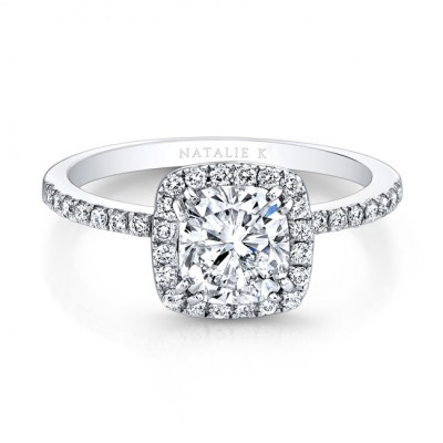 18K White Gold Square Halo Engagement Ring 