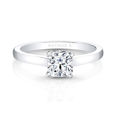 18K White Gold Single Bezel-Set Diamond Accent Solitaire Engagement Ring
