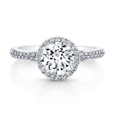 18K White Gold Diamond Halo Bezel-Set Accent Engagement Ring