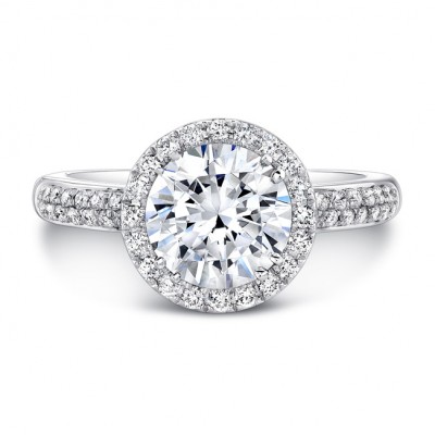 18K White Gold Diamond Band Bezel-set Accent Diamond Halo Engagement Ring