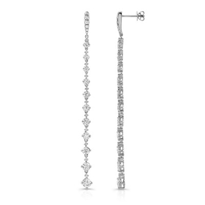 18K White Gold Diamond Strand Dangle Earrings