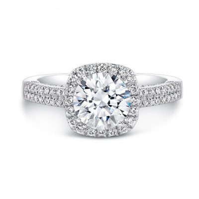 18K White Gold Square Halo Scalloped Gallery Engagement Ring 