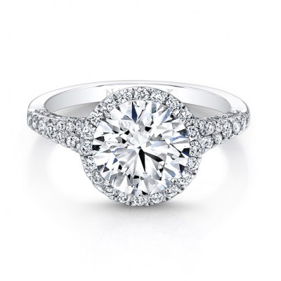 18K White Gold Split Shank Diamond Halo Engagement Ring