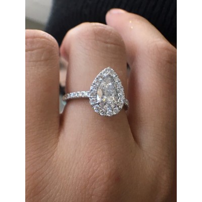 1.09ct pear shape halo engagement ring