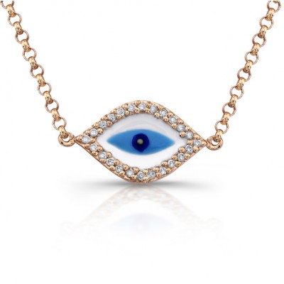 Rose Gold Diamond Evil Eye Enamel Necklace 
