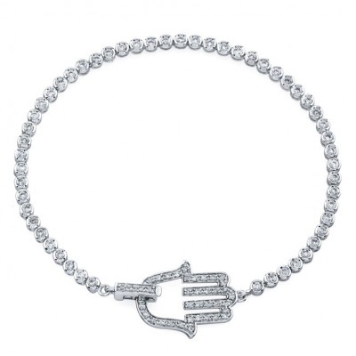 14k White Gold Diamond Hamsa Tennis Bracelet