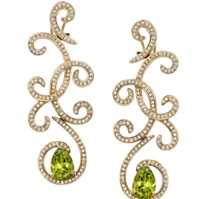 14k Yellow Gold Pave Peridot Diamond Earrings - NK16451P-Y