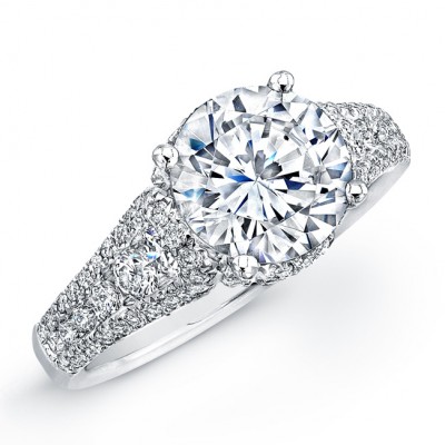 14k White Gold Diamond Prong Channel Engagement Semi Mount Ring NK23992-W