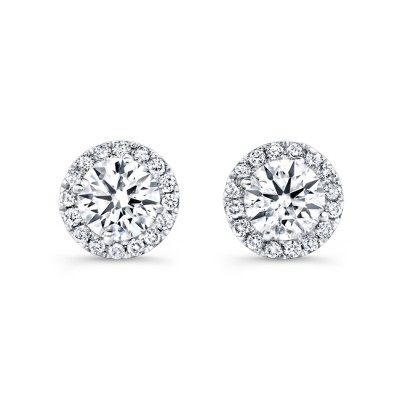 18K White Gold Diamond Halo Stud Earrings 