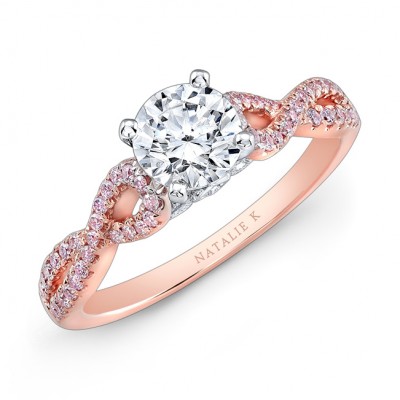 18k White and Rose Gold Twisted Shank Pink Diamond Engagement Ring 