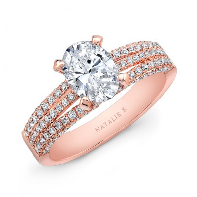 18K Rose Gold White Diamond Triple Split Shank Engagement Ring 