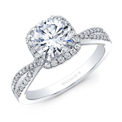 Natalie k criss cross shank halo engagement ring
