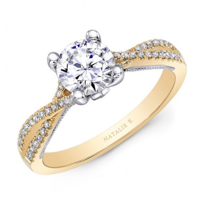 18K YELLOW GOLD NATALIE K ROUND HALO VINTAGE ENGAGEMENT RING