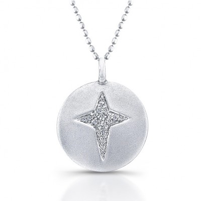 Silver Disc Diamond Cross Pendant