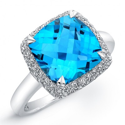  Blue Topaz Diamond Ring - Sterling Silver