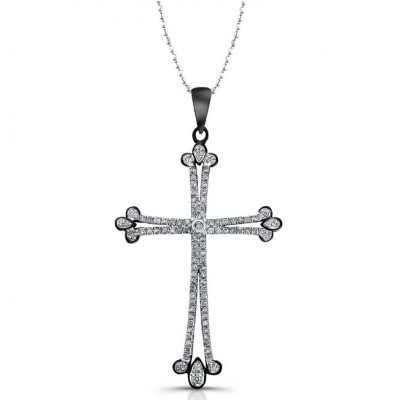 Pave Diamond Cross Necklace 3/8ct-Sterling Silver