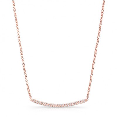 Rose Gold Plated Diamond Pave Curved Bar Necklace