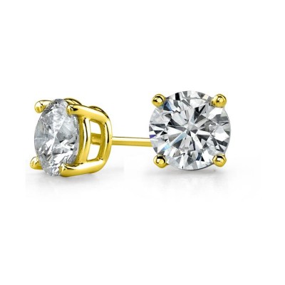 14K Yellow Gold 4 Prong Round Stud Earrings 1/10 ct 