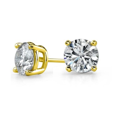 14K Yellow Gold 4 Prong Round Stud Earrings 2 ct Total Weight 