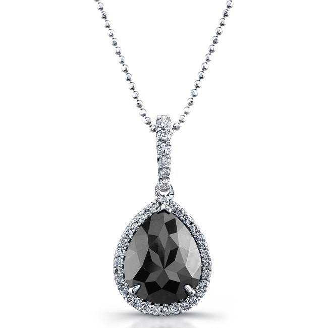 Black Diamond Halo Pendant Necklace 