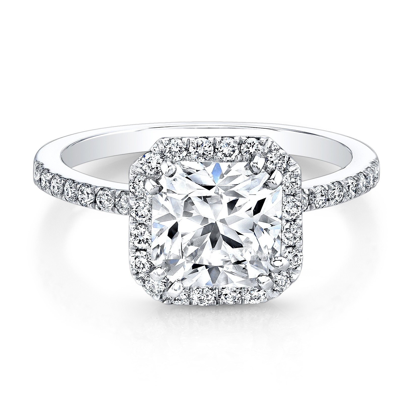 1 3/8 CTW Round Diamond Open Bridge Bezel Set Halo Engagement Ring in 18K  White Gold with Accents (MD230131) - Majesty Diamonds
