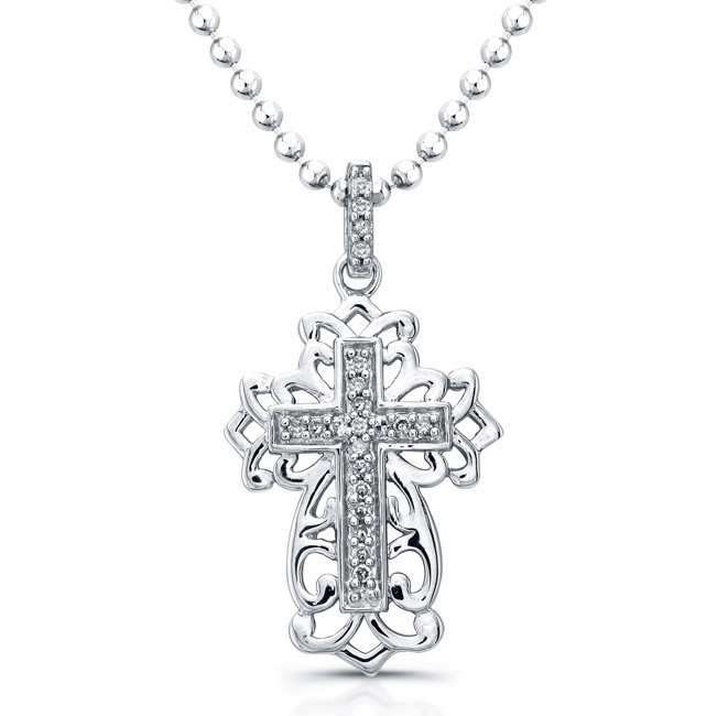 Antique Diamond Cross Necklace-Silver ss109w