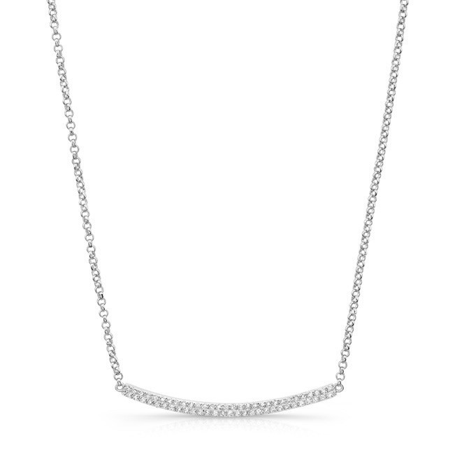 White Gold Plated Diamond Pave Curved Bar Necklace