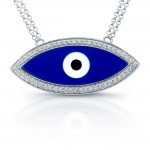 14k Yellow Gold Azure Blue Evil Eye Diamond Necklace