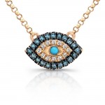White-Blue Diamond Evil Eye Pendant,14K Rose Gold