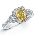 18k White and Yellow Gold Fancy Yellow Cushion Diamond Engagement Ring