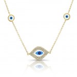 14k YG Whie-Blue Enamel Evil Eye Necklace