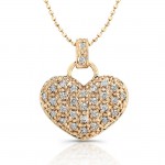 14kt Rose Gold  Puffy Pave Diamond  Heart  Necklace