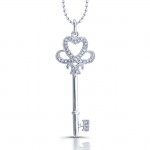 Silver Diamond Key With Heart Pendant
