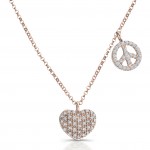 Rose Gold Heart, Peace Sign Diamond Necklace